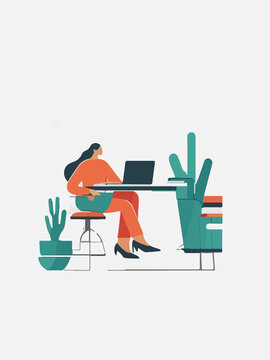 person working in the office Business illustrations , woman , minimalistic ,  flat color vector style image 