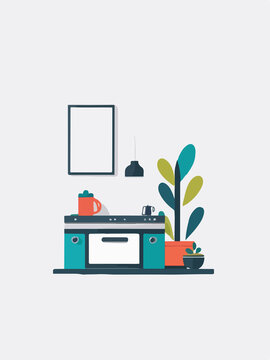 illustration of a interior , minimalistic ,  flat color vector style image 