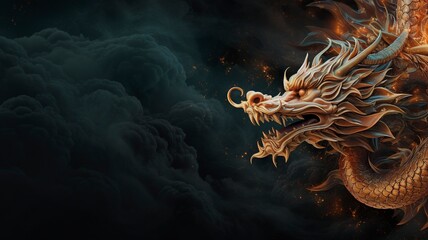 Fototapeta na wymiar Dragon background and copy space , Chinese New Year, dark background, generative ai