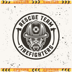 Firefighters vector emblem, badge or label design illustration in vintage style