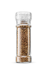 Spice grinder. Dried coriander mill isolated. Transparent PNG image.