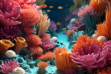 Fototapeta na wymiar Cartoon-like in its charm, this colorful 3d background brings a playful aquatic scene to life, perfect for an engaging and cheerful wallpaper.