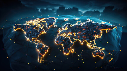 World Map Technology Background A Concept of Global Cooperation and Climate Change