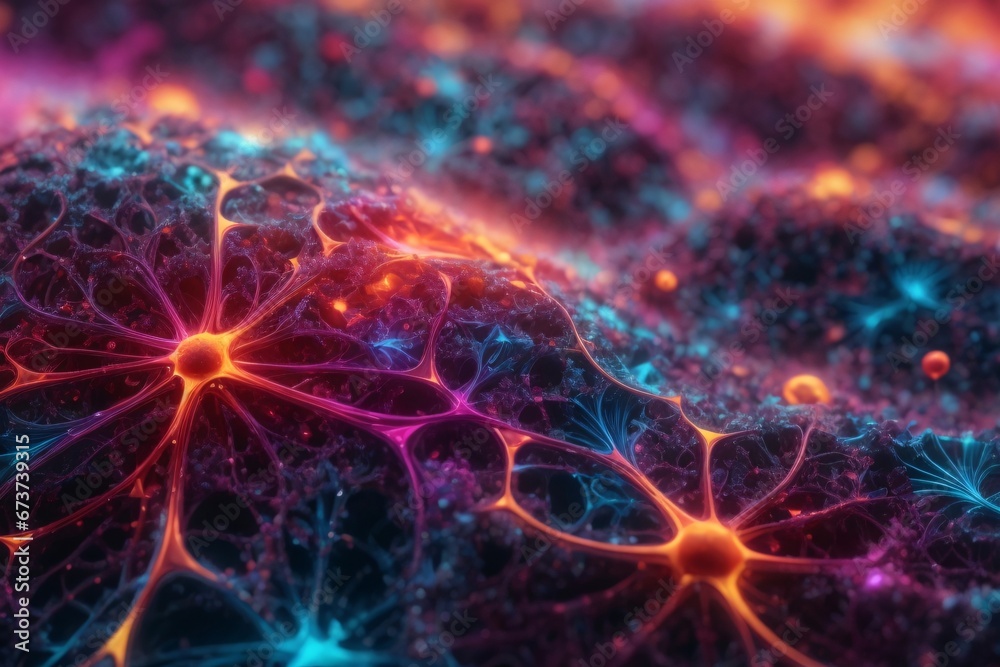 Wall mural a neuron net inside of brain, shimmering with a vibrant rainbow of colors. generative ai.