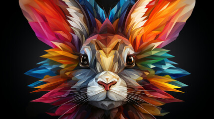 Obraz premium Multicolor geometric illustration of a rabbit. Colourful poly graphic on black background.