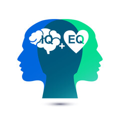 IQ and EQ with head profile vector illustration - obrazy, fototapety, plakaty