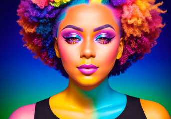 Portrait of a beautiful woman with bright make-up. Fashion