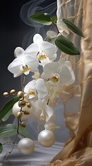 Wedding ceremony. A composition of artistic harmony with pure white orchids. Art design for...