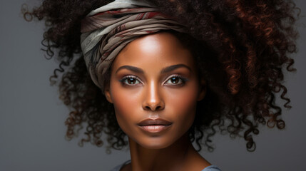 Fototapeta premium Portrait of african model. Make-up, smooth skin, curly hair. Fashion, editorial concept.