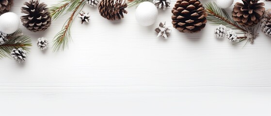 Winter Theme with Pine Cones and Ornaments