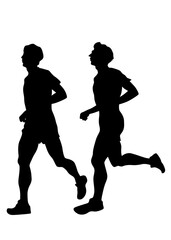 Fototapeta na wymiar Man athletes on running race on white background