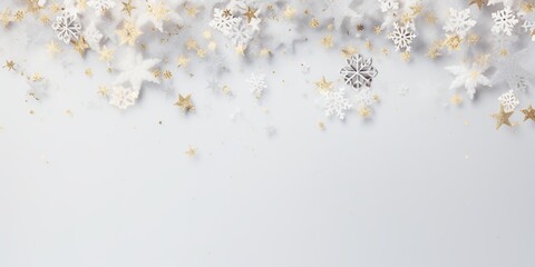 Winter Bliss: Sparkling Snowflakes on White Christmas Background with Empty Space