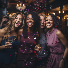 Group of women friends having fun at  New Year party