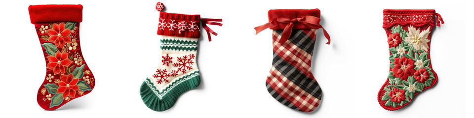 Obraz premium Set of Festive Christmas Stocking isolated on transparent background