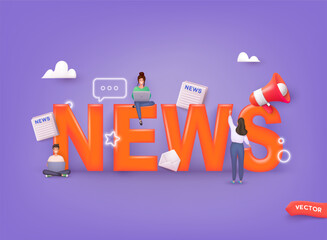 Concept News update. Banner. 3D Web Vector Illustrations.