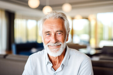 A portrait of a happy senior man enjoying his lifestyle in a retirement home, exuding contentment and embracing his golden years - Powered by Adobe