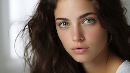 Naklejka premium Close-up portrait of model. Natural light. Fashion, Beauty concept.