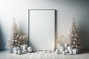 Christmas Minimalistic Poster Mockup - Modern Aesthetic Holiday Wall Art Display Template. Generated AI. - obrazy, fototapety, plakaty