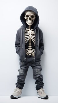 skeleton in sportswear on a plain background. vertical photo