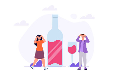 Harm of alcohol concept. Vector illustrations for banner, website, landing page, flyer.