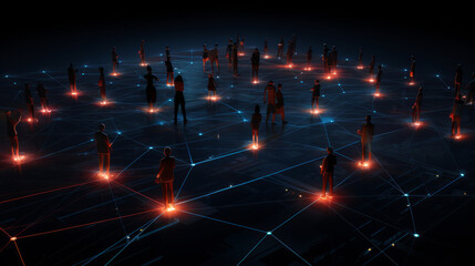 View of a crowd with a network of connections. Big data, smart city, wifi concept. - obrazy, fototapety, plakaty