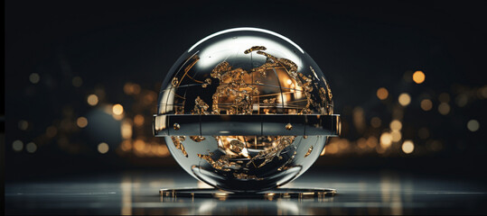 an image of a globe is shown against black background, in the style of made of liquid metal, close up, sketchfab, curved mirrors, auto body works 