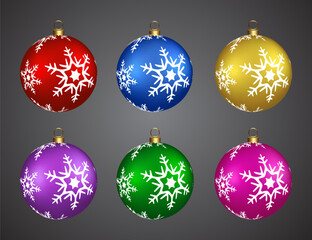 Colourful christmas decoration balls with white flower design