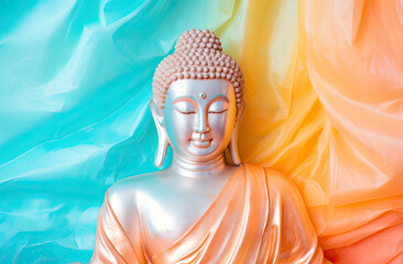 Glowing buddha with flowers and pastel colors