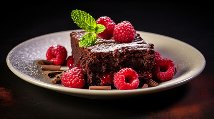 Chocolate brownie with raspberries made with rice