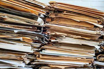 Old, randomly folded paper, as waste paper.