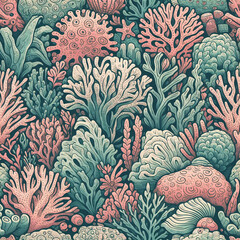 seamless pattern with corals - Generative AI