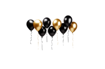 Golden and black balloons on transparent background