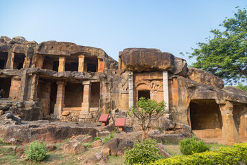 Rani Gumpha or cave of the queen"in udayagiri and khandagiri Caves bhubaneswar odisha India. Rani gumpha is a rock-cut two storied cave and it was built in the 2nd century BC by king kharavela.