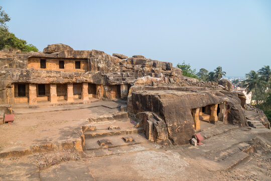 Rani Gumpha or cave of the queen"in udayagiri and khandagiri Caves bhubaneswar odisha India. Rani gumpha is a rock-cut two storied cave and it was built in the 2nd century BC by king kharavela.