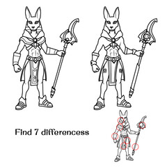 Ancient Egyptian god Anubis. Find 7 differences. Tasks for children. vector illustration