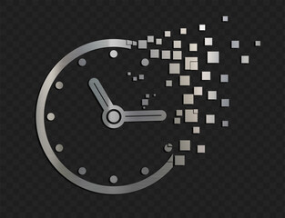 Watch dial crumbles into particles and disappears. Template isolated on transparent background. Vector stock illustration
