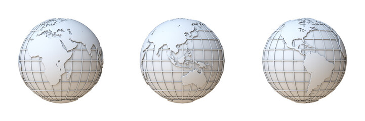 Three grey globe icons 3D