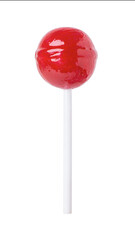 Red lollipop isolated on white background. Shiny spherical lollipop.