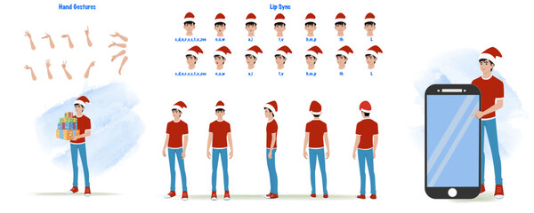 A santa man, man model sheet. santa man creation set. santa man turnaround sheet, hand gestures, lip sync