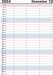 2024年カレンダー03の12月