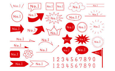 No.1とゆるい手書き風数字_赤