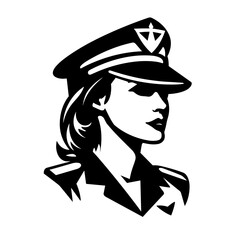 Female pilot black icon on white background. Pilot woman silhouette