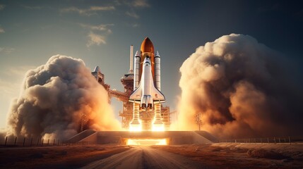Futuristic space shuttle landing on planet mars - obrazy, fototapety, plakaty
