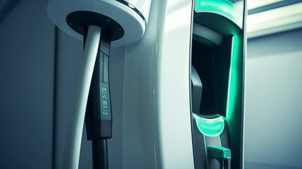 Close-up Realistic Art: Colorful Electric Vehicle Charging Station in Light Green and Dark Cyan
