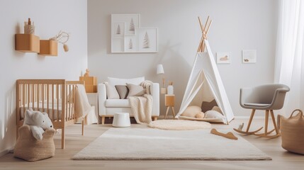 Minimalist nursery room in scandinavian style home decor