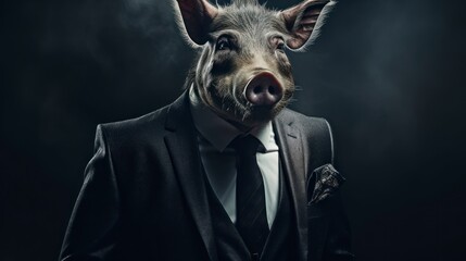 Illustration of a pig in a suit business and animal concept