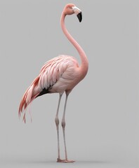 Fototapeta premium portrait of pink flamingo, isolated grey background