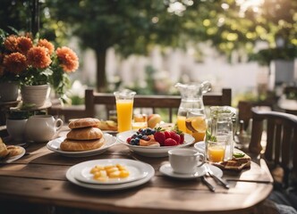 Fototapeta premium summer outdoor breakfast table on patio