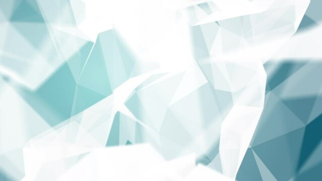 Abstract geometric polygonal 3D background with triangles. White ice glacial structure. Looped animation.