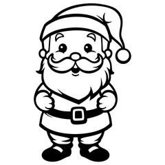  line art cute Christmas Santa Claus , Svg file, black and white, outline art, coloring book.